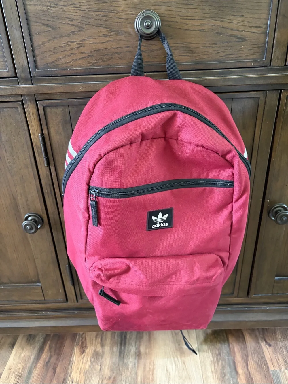 adidas Burgundy Backpack with Black Trim and Trefoil Patch